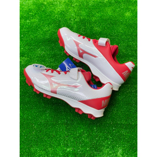 棒球世界全新MIZUNO 美津濃Jr兒童壘球鞋(11GP222262) 白紅配色特價