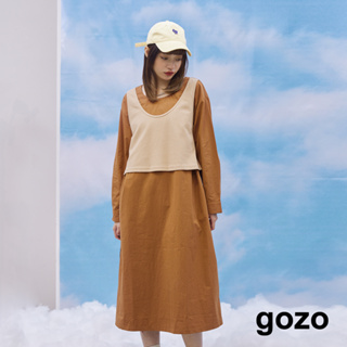 【gozo】俏皮配色假兩件綁帶洋裝(黑色/咖啡_F) | 女裝 修身 百搭