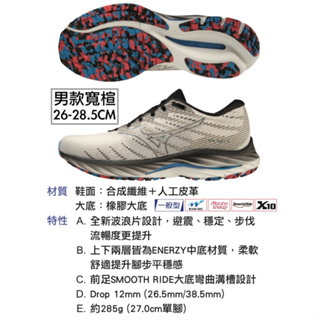 免運 MIZUNO WAVE RIDER 26 男款 寬楦 慢跑鞋 J1GC226401 26-29CM 緩衝型 白迷彩