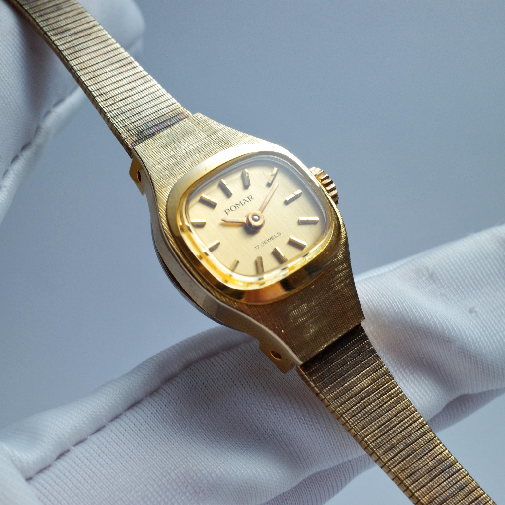 全新 絕美 Pomar 瑞士 發條手錶 機械錶 仕女錶 手動上鍊 早期老錶 古董錶 女錶 手錶 金色 復古