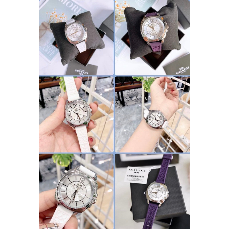 🔥卡拉國內外代購🔥 現貨在台🇹🇼Coach 矽膠手錶 橡膠 經典 立體壓紋C 銀白色錶盤 石英機芯 白色 紫色