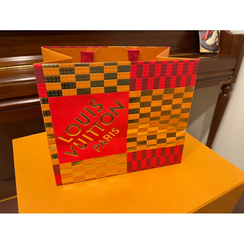 14” x 10” Louis Vuitton Holiday Christmas 2022 Checkered Paper Shopping Bag  Lego