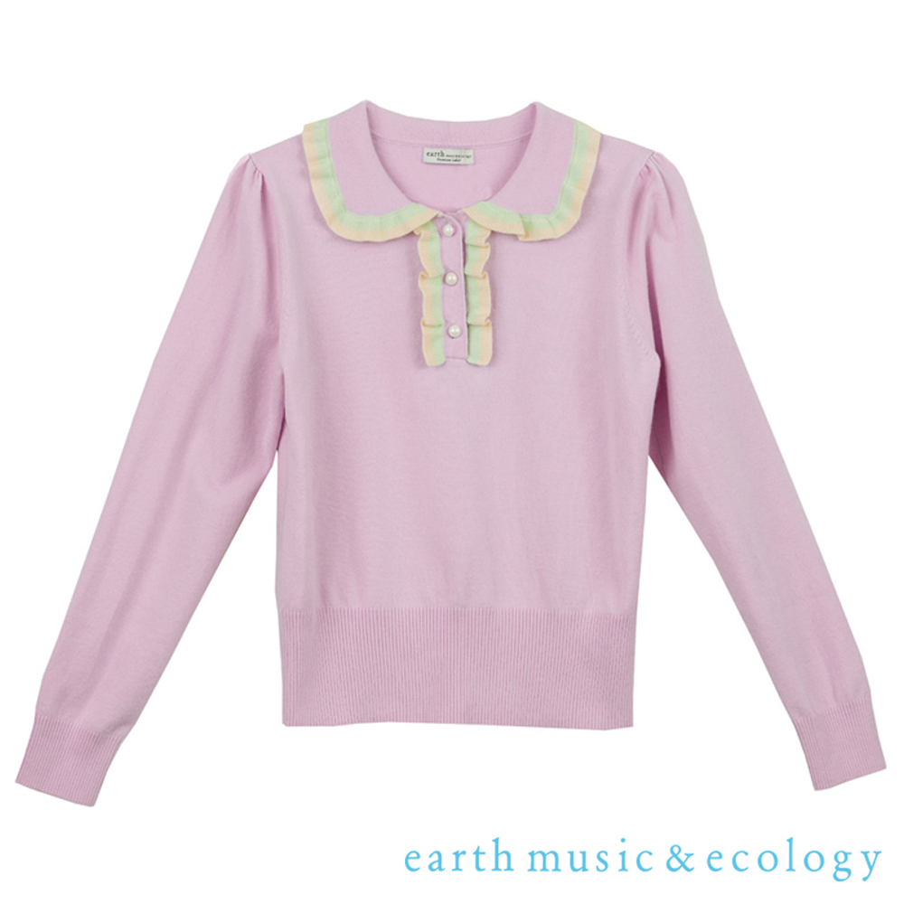 earth music&ecology 配色荷葉邊針織上衣(LA24L2C0100)