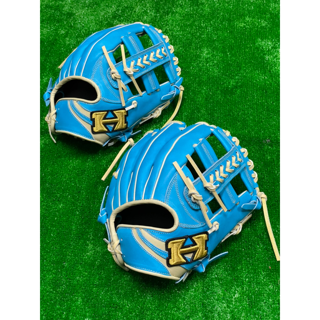棒球世界全新Hi-Gold硬式牛皮棒壘球內野手十字檔手套特價馬卡龍藍配色