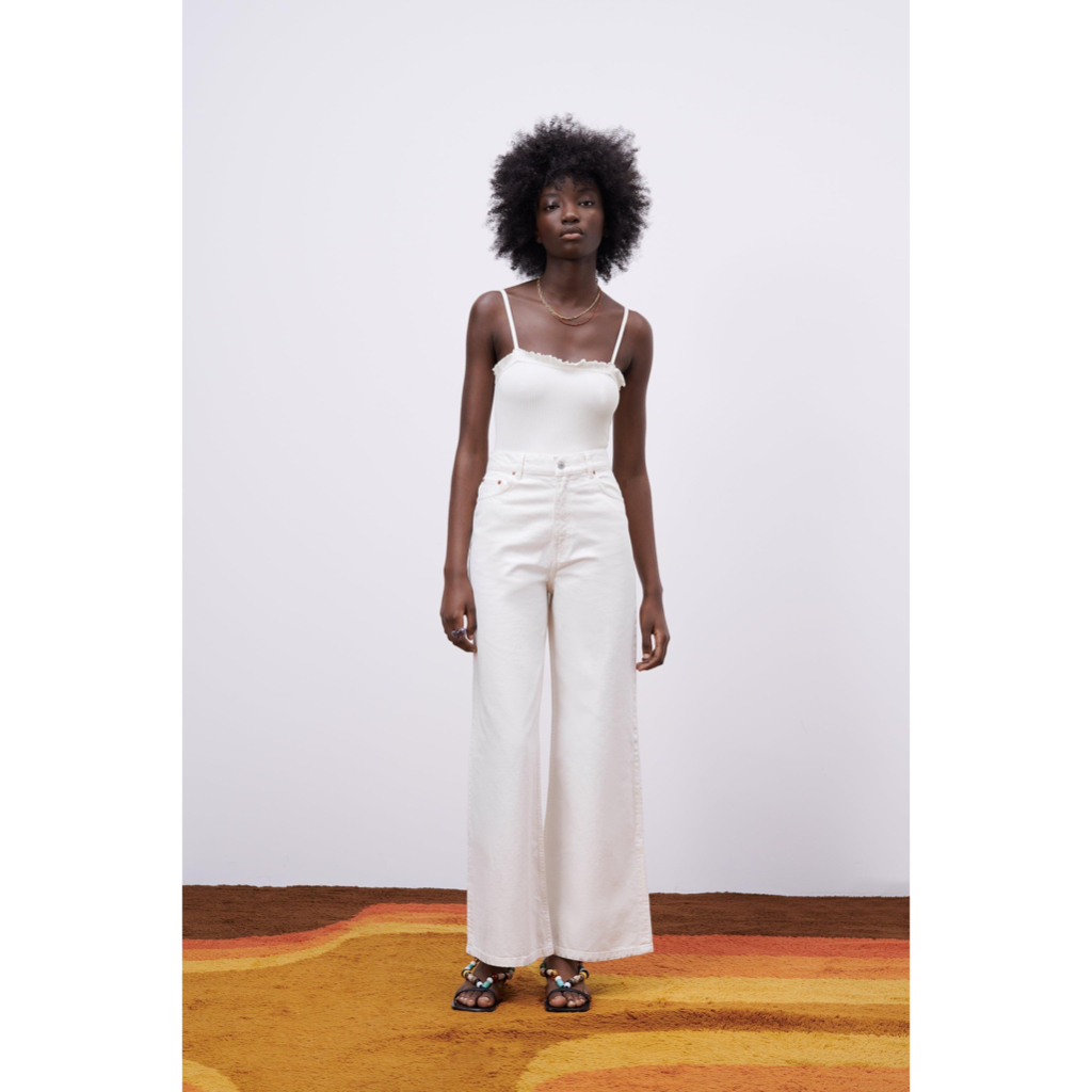 [全新] Zara 荷葉邊無縫連體背心 連體衣 Seamless Bodysuit 白色 M-L