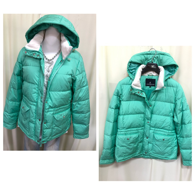 二手極新traveler旅行者 超保暖水鳥羽絨外套 青蘋果色L號 AA0076