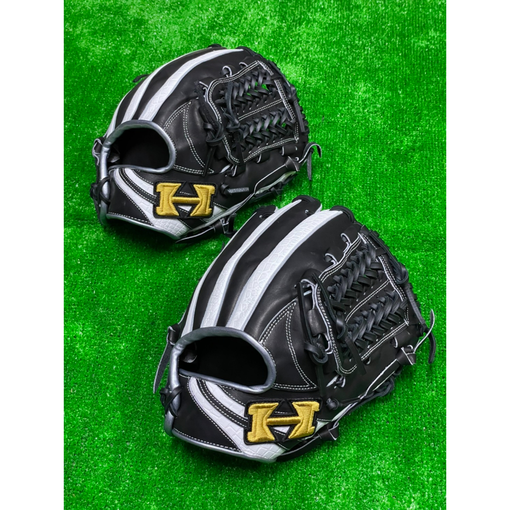 棒球世界全新Hi-Gold硬式牛皮棒壘球內野手L7網狀檔手套特價黑白配色11.75吋
