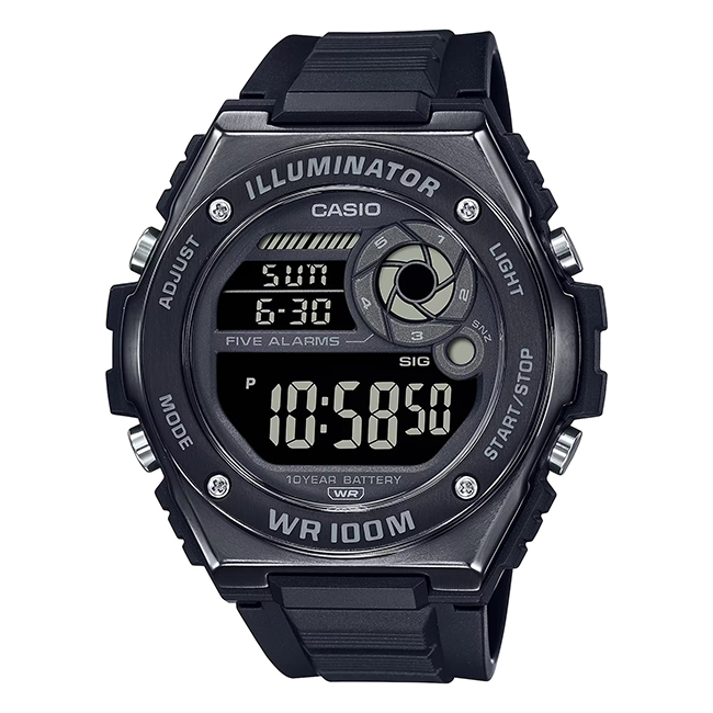 【CASIO 卡西歐】MWD-100HB-1B 橡膠錶帶 100米防水運動錶 電子錶  全黑 台南 時代鐘錶