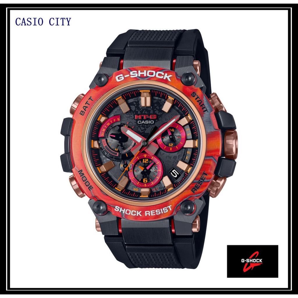 [CASIO CITY]G-SHOCK 40週年限量 烈焰火紅藍牙太陽能電波腕錶MTG-B3000FR-1A閃耀紅