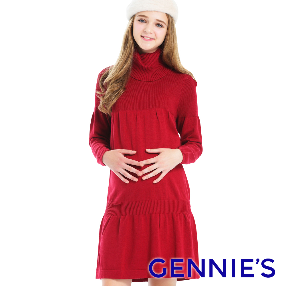 【Gennies 奇妮】上城女孩翻領針織洋裝-紅/藍/灰(GS403)