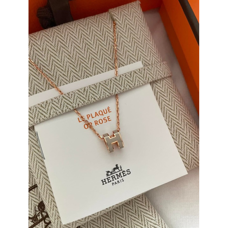 Hermes mini pop H 奶茶玫瑰金 白玫瑰金項鍊 補貨各一條