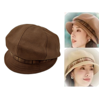 【海倫精坊】日系優雅格紋飾邊毛料短簷咖啡色造型帽(特價３００元)Ｋ１１８２
