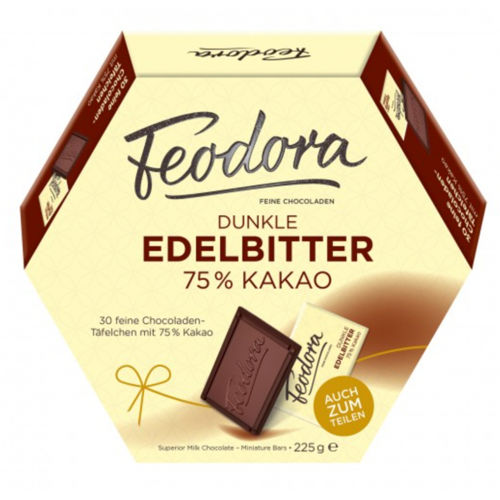 德國  Feodora 賭神巧克力 75% 225g. 30 片大盒裝. 新貨到. 苦味巧克力. 養生巧克力. 新包裝