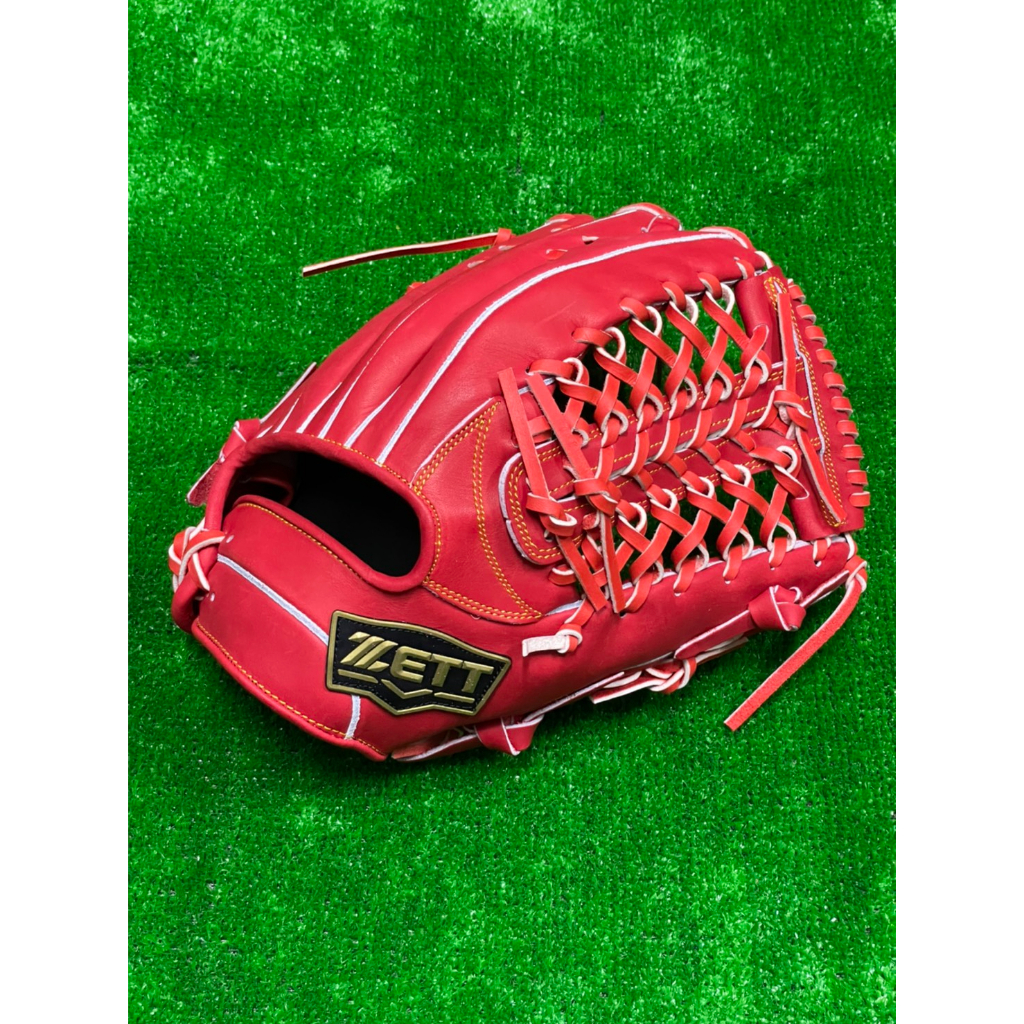 棒球世界ZETT SPECIAL ORDER 訂製款棒壘球手套特價外野T編網13吋紅色