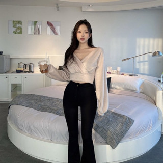 ANGELS TEARS 正韓🇰🇷｜交叉V領毛絨短版上衣｜毛毛上衣 長袖上衣 毛絨上衣 韓國代購 東大門 女裝