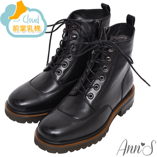 Ann’S自我率性-綁帶造型牛皮真皮短靴4cm-黑