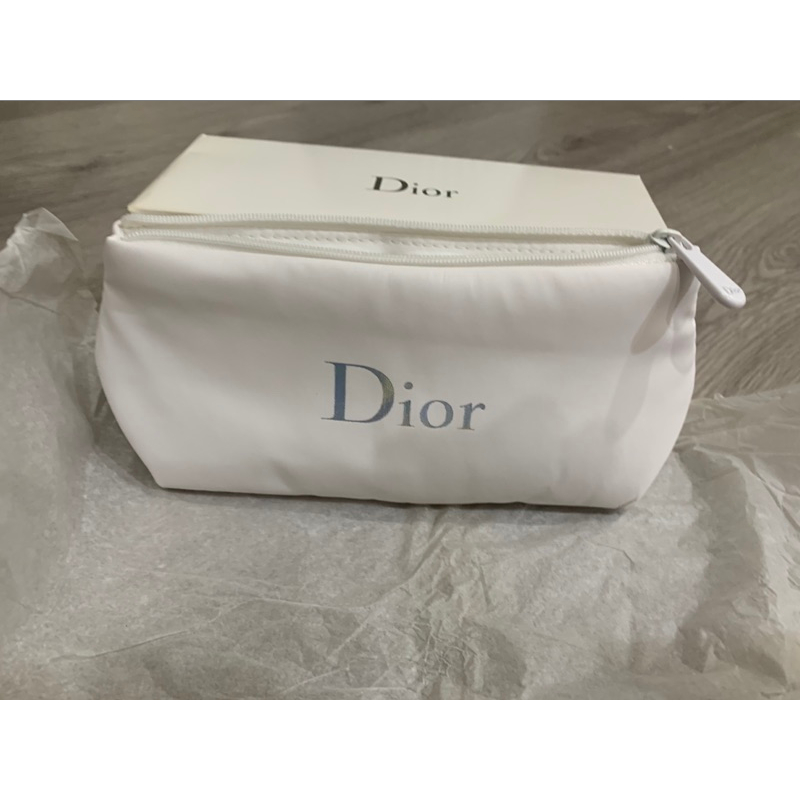 迪奧 Dior 白色 空氣感 化妝包 太空包 白色內裡 銀色 DIOR 字體