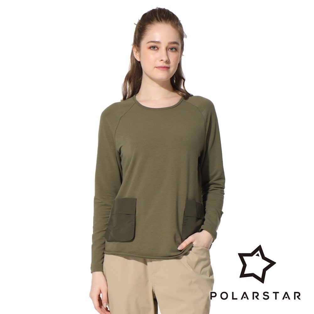 【PolarStar】女彈性休閒長袖上衣『墨綠』P22910