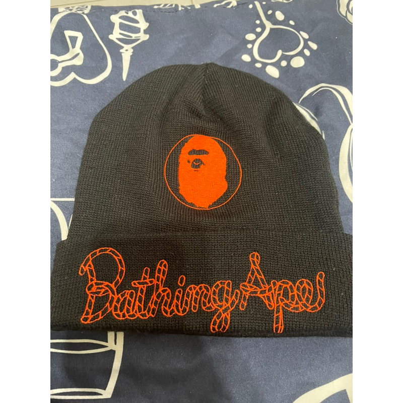 A BATHING APE BAPE CHAMPION KNIT CAP 刺繡 毛帽 黑