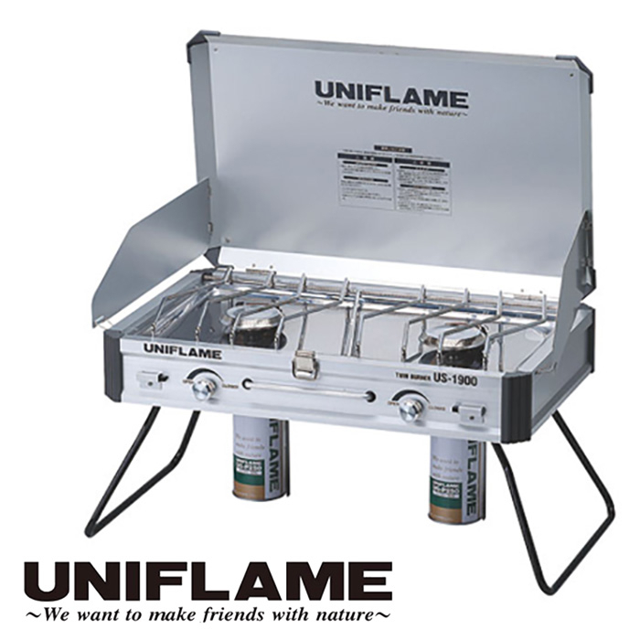 UNIFLAME 日本 瓦斯雙口爐 US-1900 瓦斯爐 戶外爐具 露營爐具 原色 U610305 綠野山房