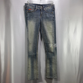 JP09女二手牛仔褲｜春｜Lee Cooper｜W27 L32｜低腰直紋刷舊燙鑽後口袋窄筒緊身褲｜略有彈性｜｜98%棉