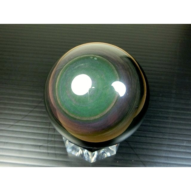 [Disk水晶][神秘力量]精選天然雙面彩虹眼黑曜石球FQ-34(60mm267克附球座)