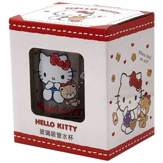 Hello Kitty玻璃吸管水杯400ml【台灣正版現貨】