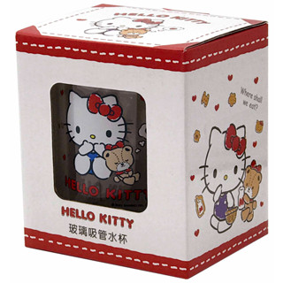 Hello Kitty玻璃吸管水杯400ml【臺灣正版現貨】
