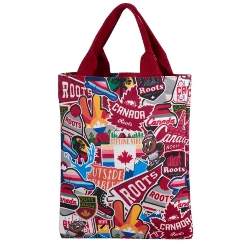 全新專櫃現貨加拿大Roots  Emoji 滿版限量帆布提袋 購物袋 尺寸25*30公分