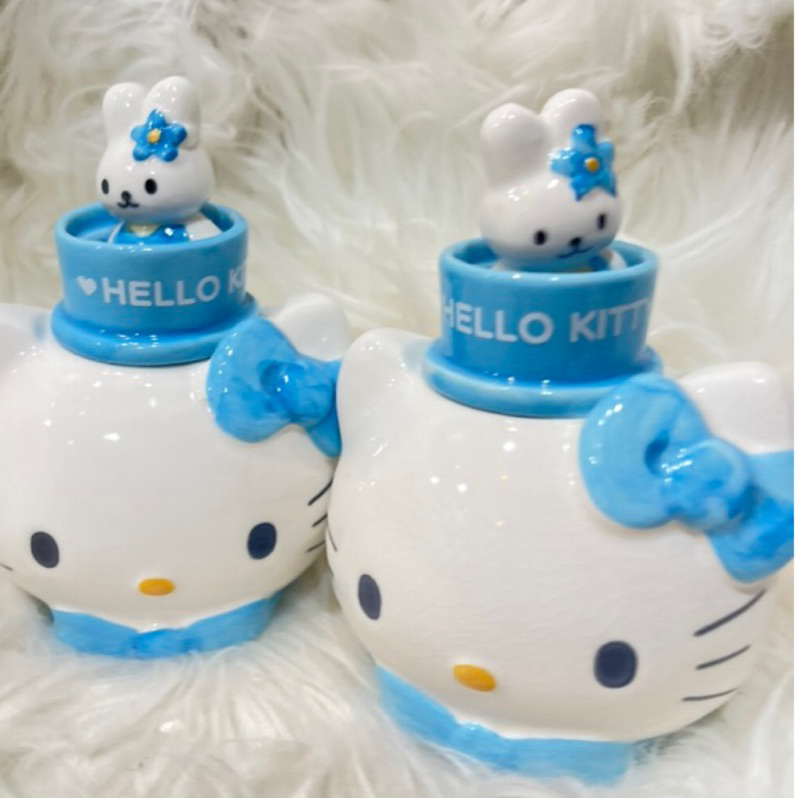 日本進口Hello Kitty藍色陶器糖罐子