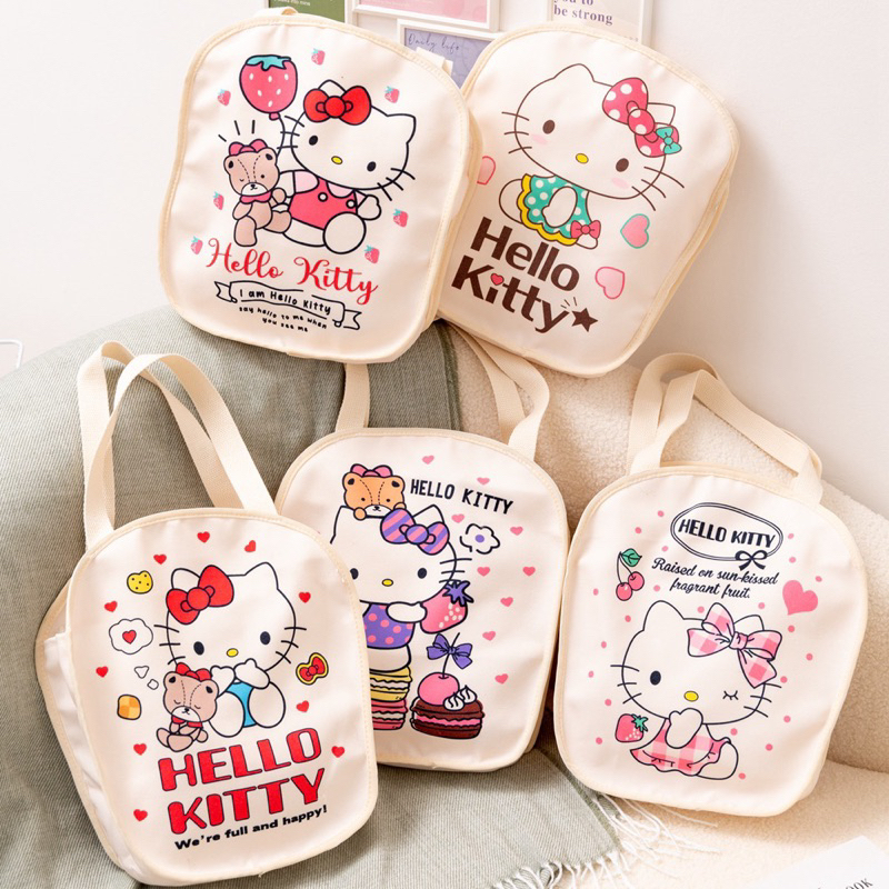 kitty 卡通造型購物袋手提水壺袋日本帆布袋女ins媽咪包時尚手拎包少女收納袋