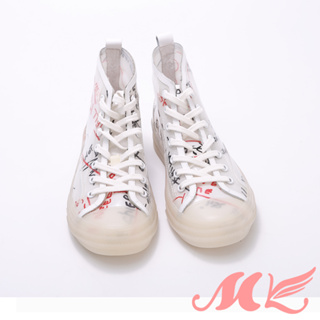 MK雨中漫步－塗鴉款防水綁帶有型雨鞋(米白色)