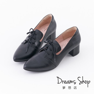 DREAMS SHOP 寬楦氣墊_MIT真皮摩登素面低跟德比鞋 黑色【PW903】大尺碼女鞋37-45