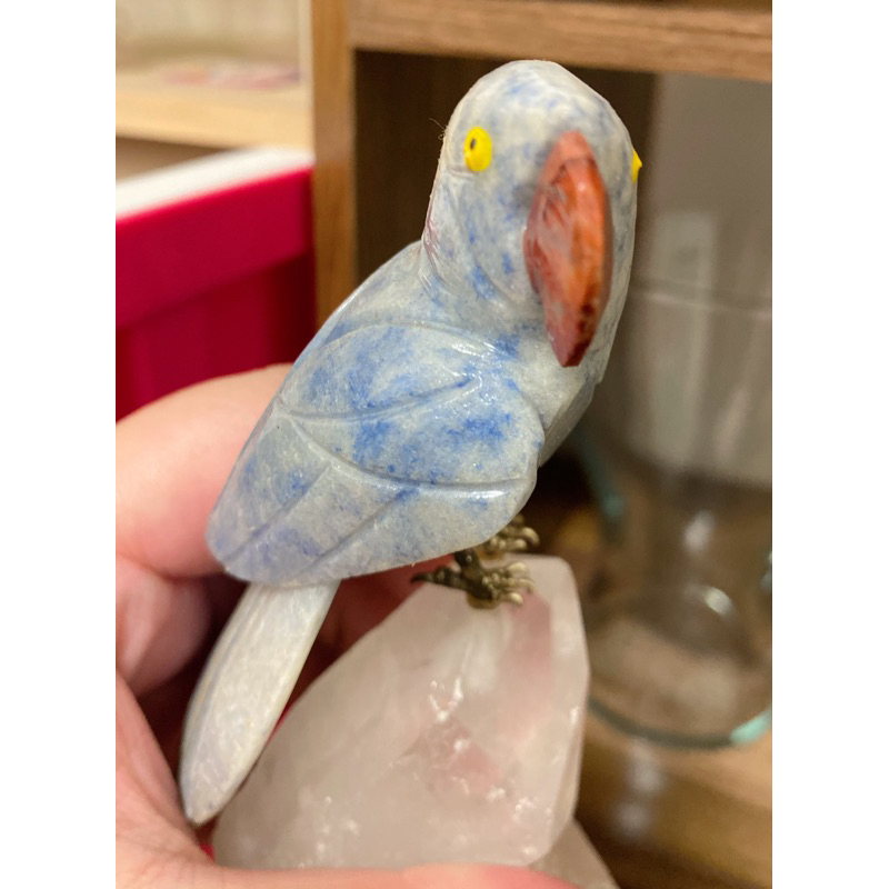 珍藏品 海藍寶鸚鵡 白水晶石🪨擺件