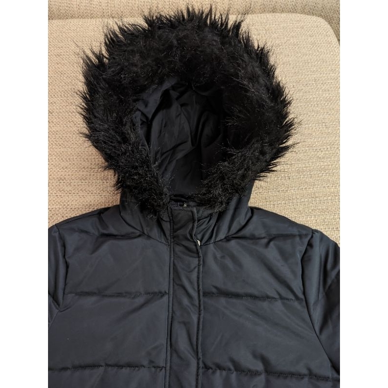 Zara 黑色厚鋪棉連帽外套 毛毛領保暖禦寒外套 S號 M號