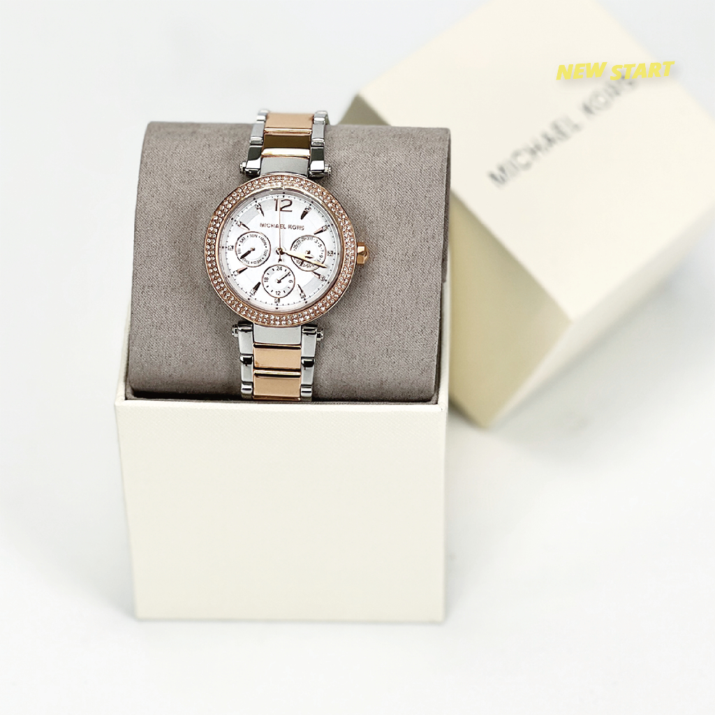 【New START美國精品服飾-員林】Michael Kors MK6301 玫瑰金x銀 38MM 水鑽三眼 手錶