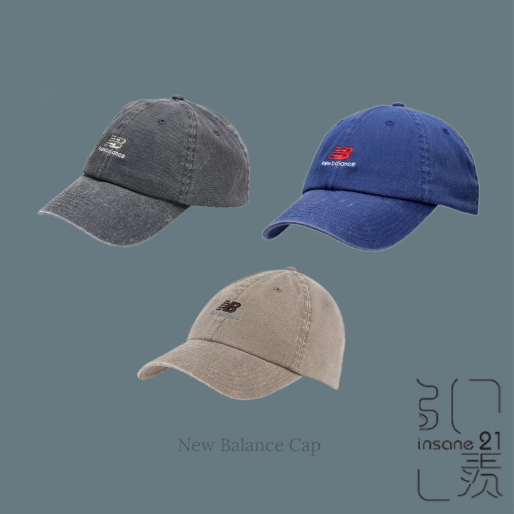 New Balance 刺繡Logo Cap 復古 水洗 老帽 棒球帽 可調式 黑//卡其//藍 【Insane-21】