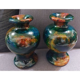 臻品水晶～一對臺灣花蓮七彩玉花瓶擺件～招財聚財聚氣