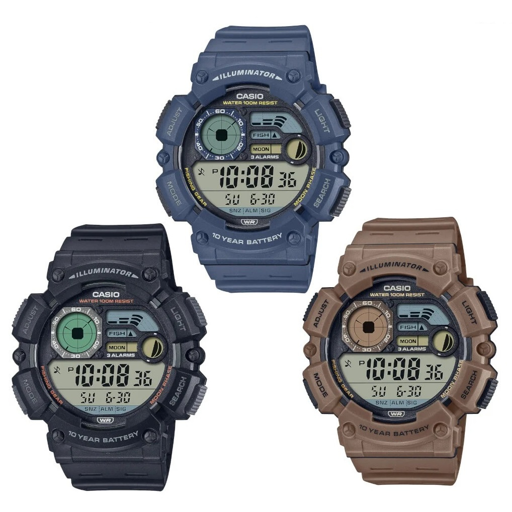 【CASIO】WS-1500H 10年電力系列電子錶款/月相資訊/釣魚活動專用/50mm/公司貨【第一鐘錶】