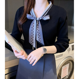 js服飾 ag 151 甜美綁帶蝴蝶結絲巾長袖上衣 針織衫 長袖上衣 百搭 針織上衣