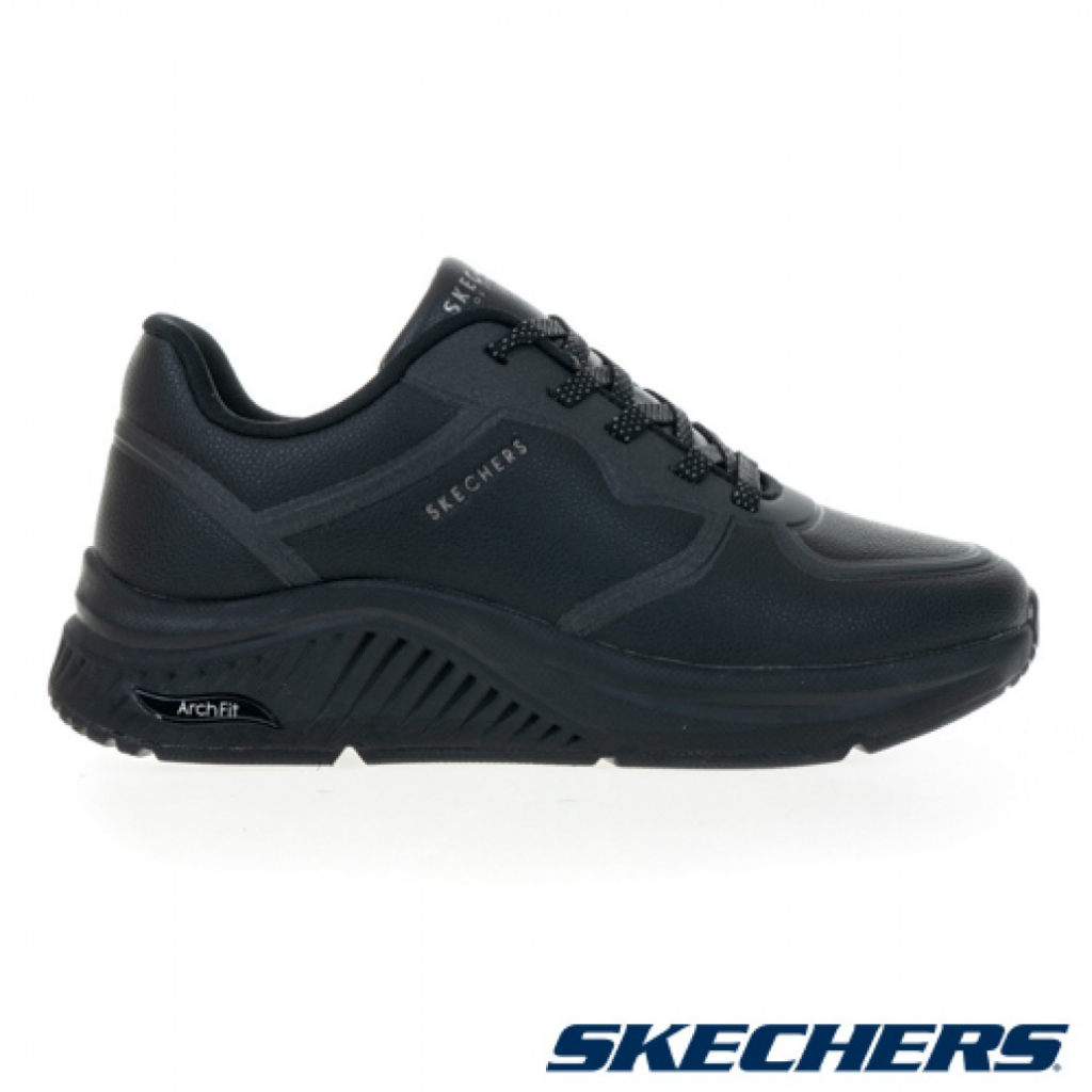 [鸚鵡鞋鋪]SKECHERS 寬楦全黑ARCH FIT足弓休閒鞋 工作鞋(155570WBBK)女