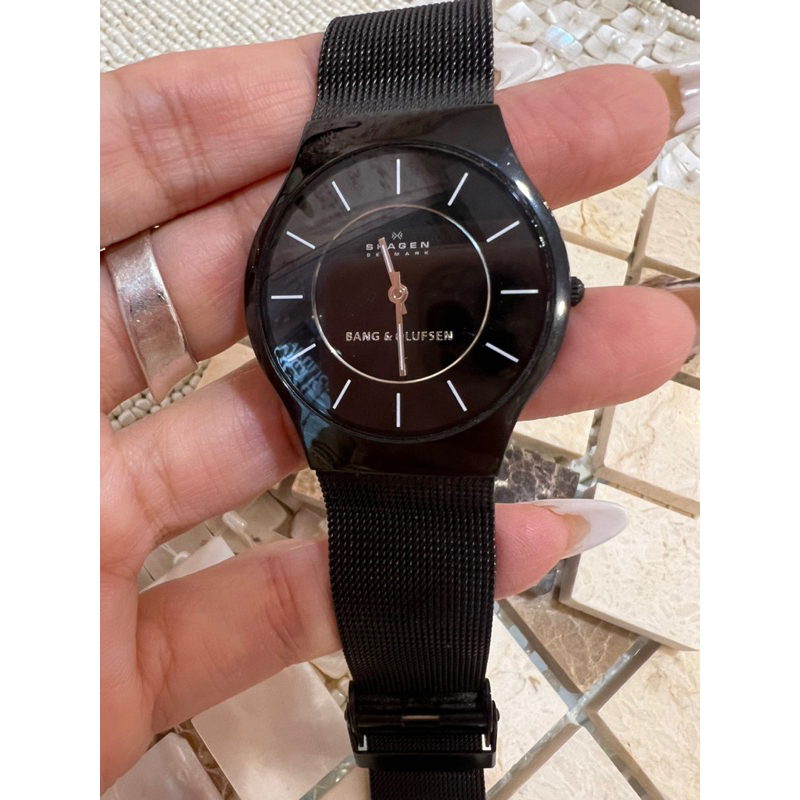 絕版品 全新B&amp;O丹麥品牌聯名Skagen黑色經典北歐風黑色手錶