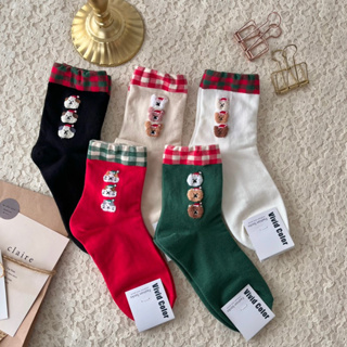 襪子王🧦🎄聖誕限定｜蘇格蘭格紋襪口毛呢動物襪
