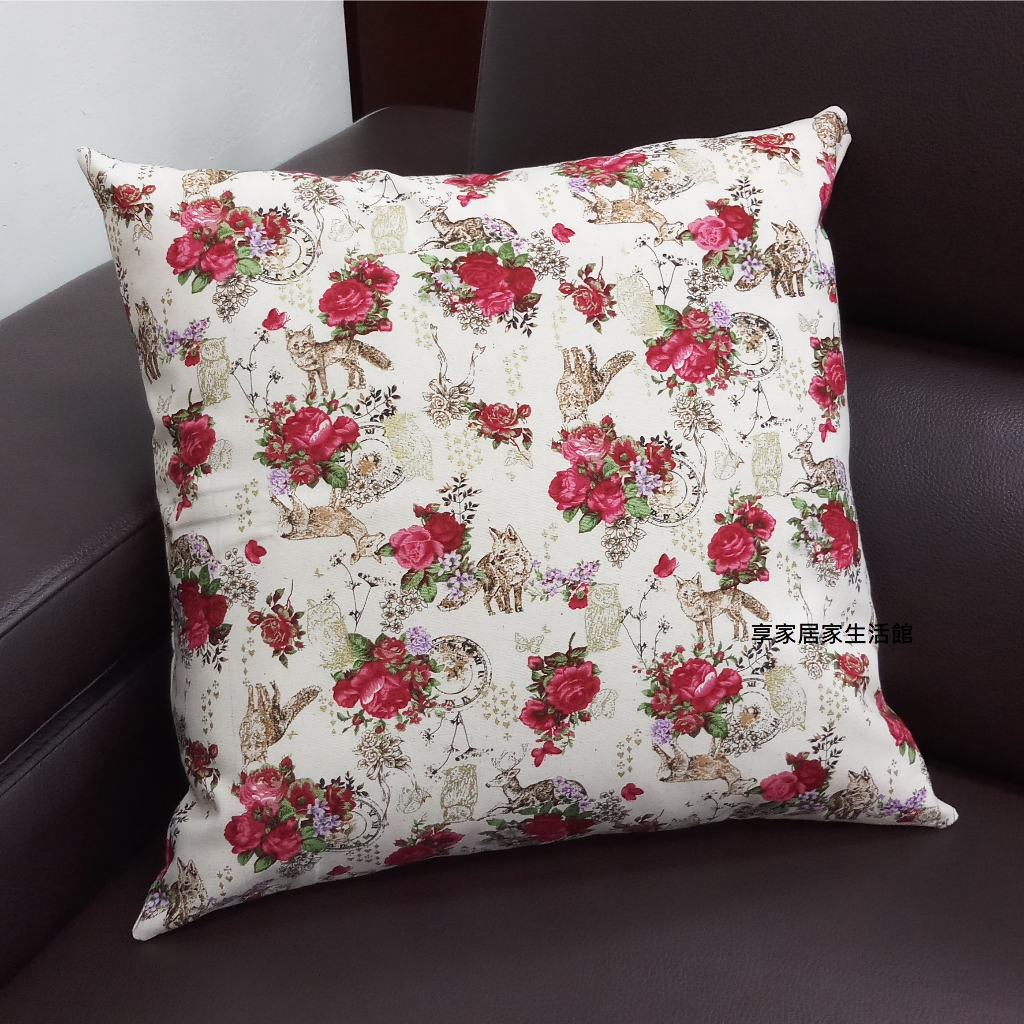 台製抱枕套(不含枕芯) - 厚棉布森林玫瑰(白)/1入&lt;&lt;享家居家生活館&gt;&gt;
