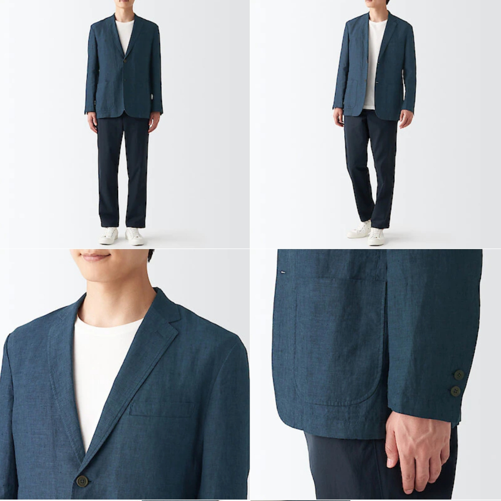 MUJI 法國亞麻 西裝外套 男士深藍XL 原價2250