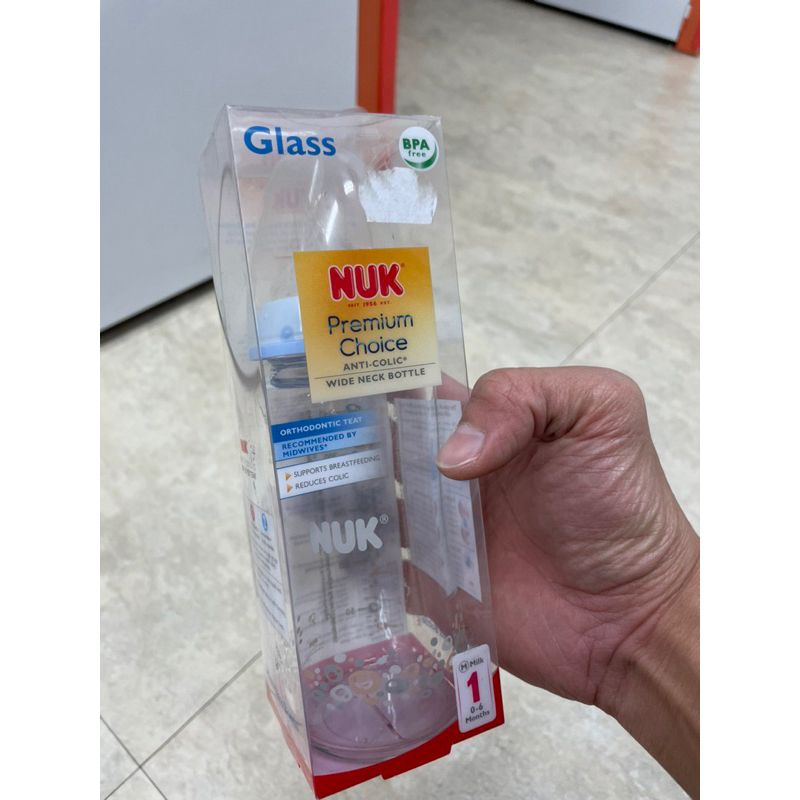 NUK新生寶寶寬 玻璃奶瓶 嬰兒母乳 防嗆奶 防脹氣 240ml 寬口徑 1號奶瓶 托嬰