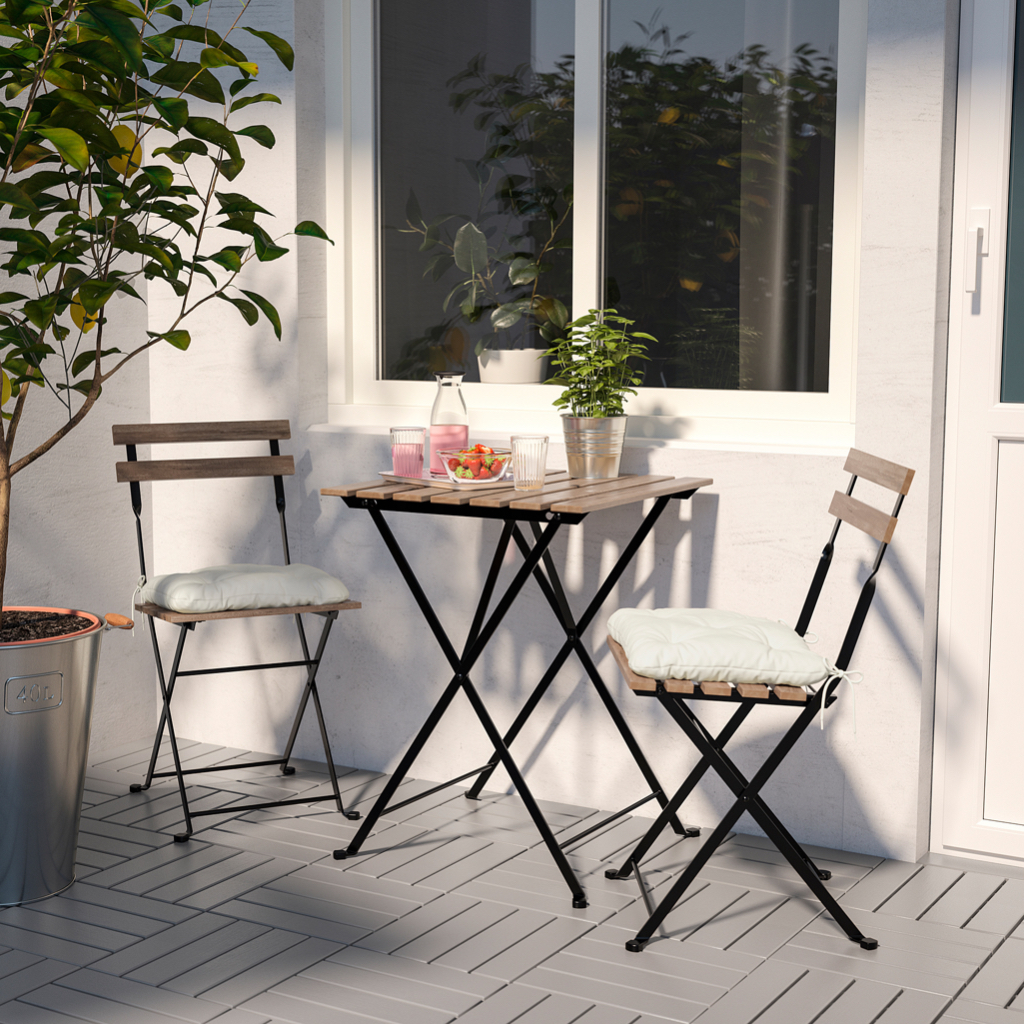 北歐工業LOFT風格IKEA宜家TÄRNÖ戶外餐桌椅組/實心相思木/一桌二椅/黑拼淺棕色/二手八成新/一組特$1200