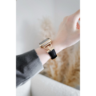 【新品限時優惠】 輕奢質感金屬扣環真皮錶帶 適用Apple Watch 8 7 6代 SE 45 44 41 40 4m