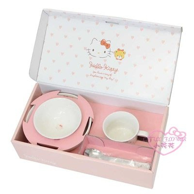 ♥小玫瑰日本精品♥ Hello Kitty 陶瓷餐具5入組 馬克杯 雙耳淺皿 拉麵碗 不鏽鋼湯匙 送禮禮盒~3