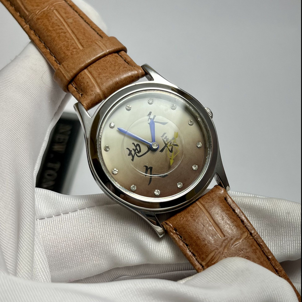 滿額贈！全新天長地久圖案水鑽棕色真皮錶帶手錶 女錶 不鏽鋼
